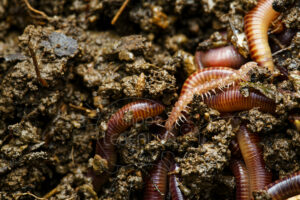 Myriapode Polydesme avec vers de terre